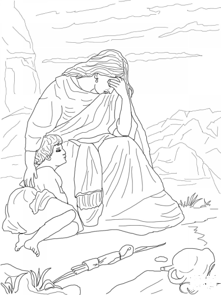 Hagar and Ishmael coloring page image