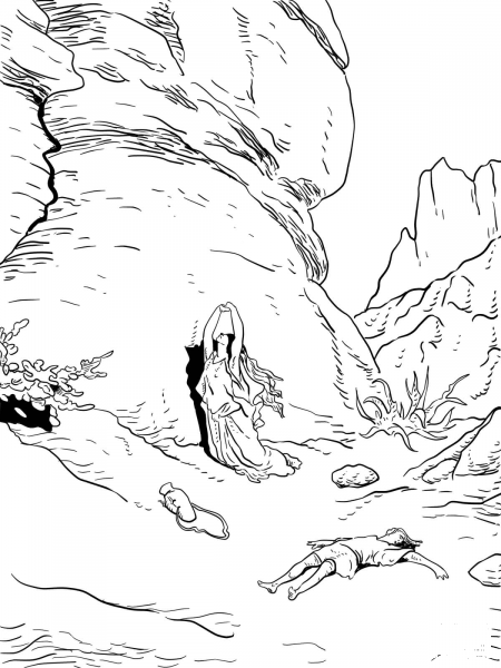 Hagar and Ishmael in the Wilderness coloring page image