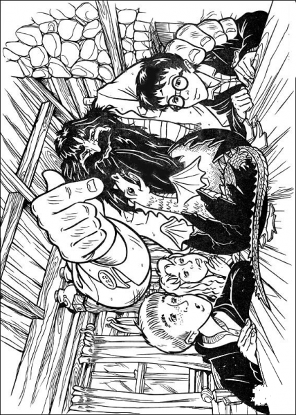 Hagrid shows a Dragon coloring page image