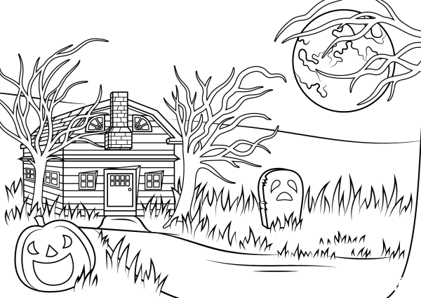 Halloween Haunted House coloring page image