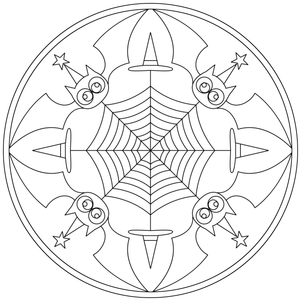 Halloween Mandala with Bats coloring page image