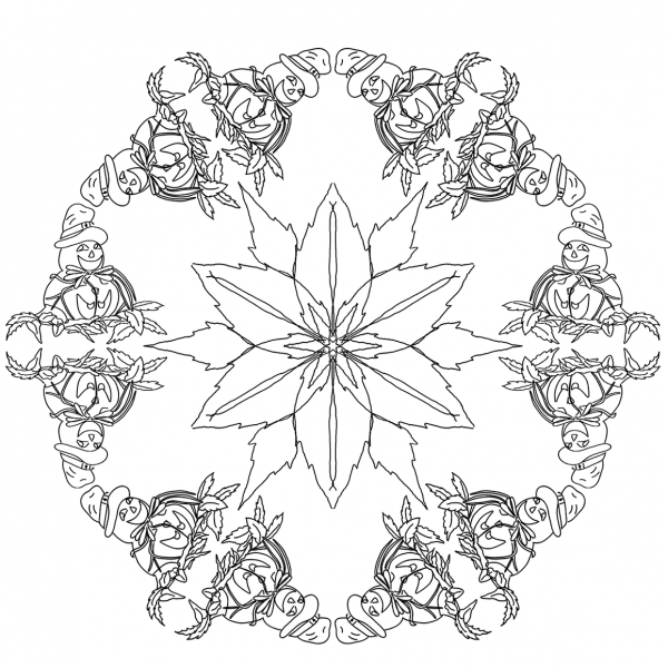 Halloween Mandala with Pumpkins coloring page image