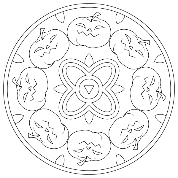 Halloween Mandala with Pumpkins coloring page image