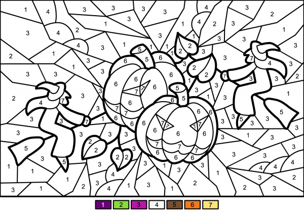 Halloween Pumkins and Witches Color by Number image