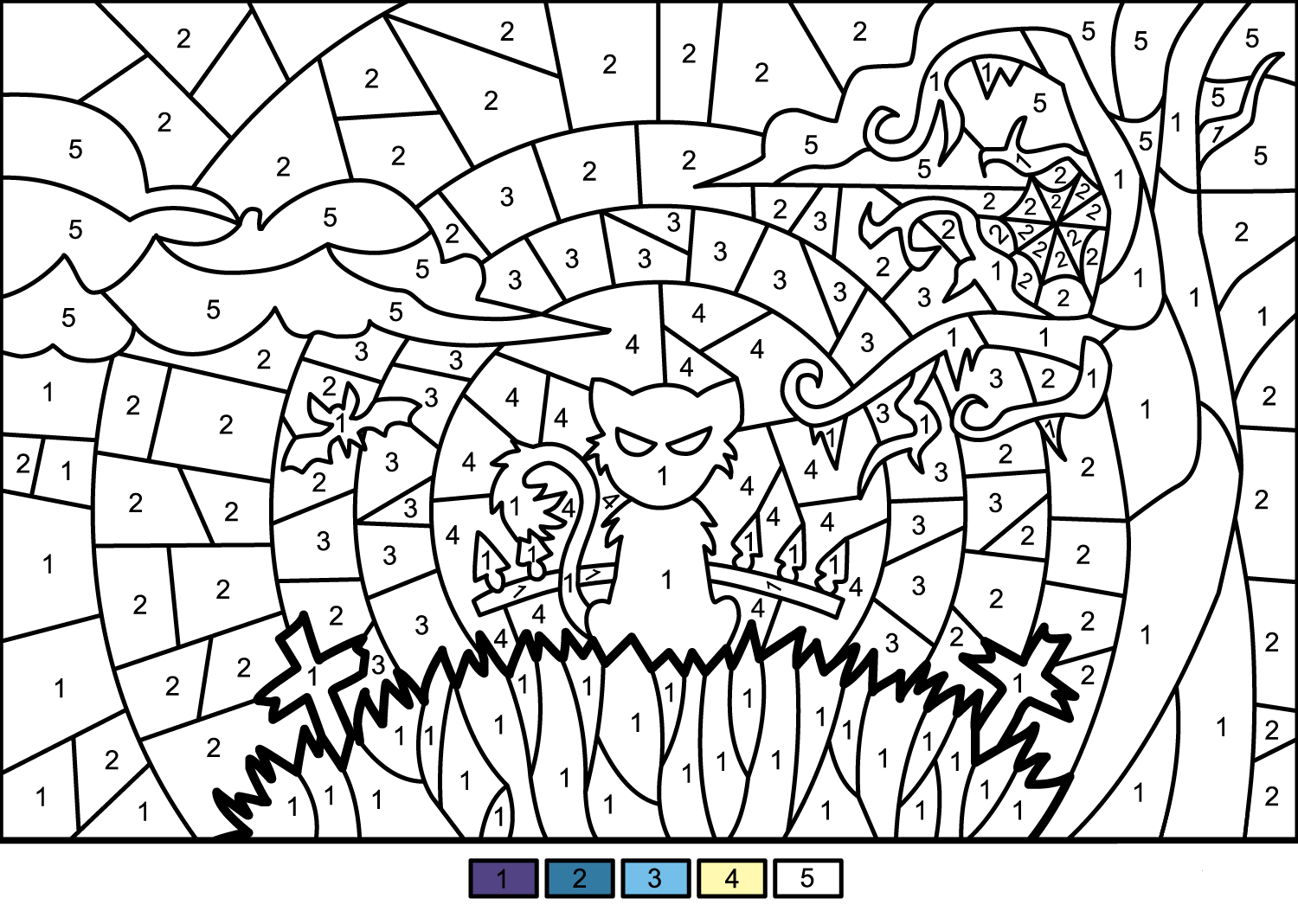 Halloween Scene Color by Number - ColouringPages