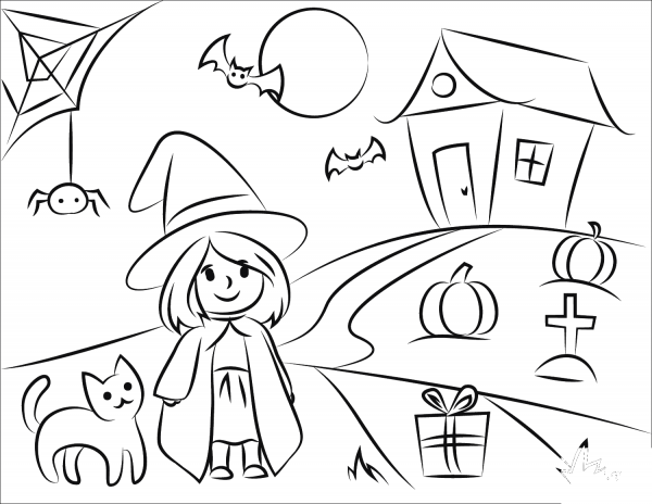 Halloween Scene coloring page image