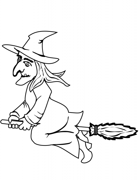 Halloween Witch on a Broom coloring page image