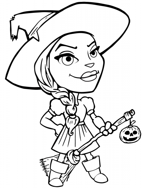 Halloween Young Witch coloring page image