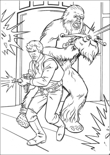 Han Solo and Chewbacca coloring page image