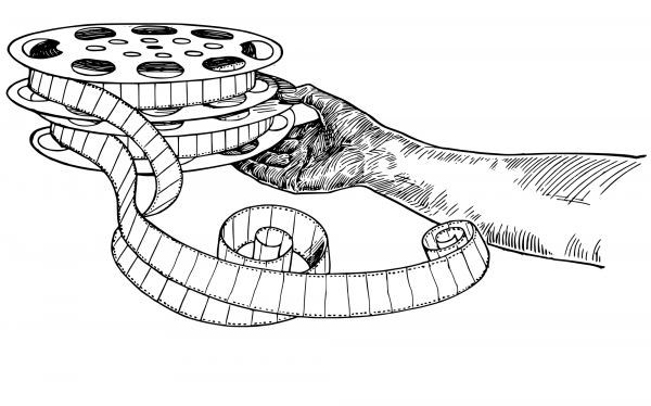 Hand Holding Film Spool coloring page image
