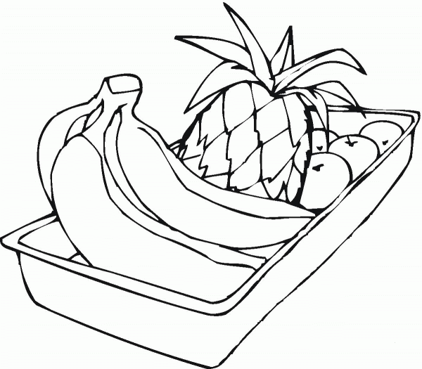 Hand of Bananas, Pineapple and Apples coloring page image