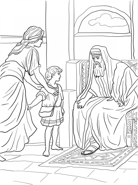Hannah Brought Samuel to Eli coloring page image