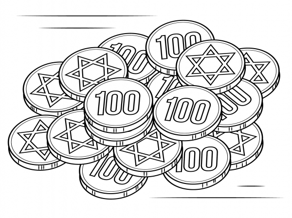 Hanukkah Gelt coloring page image