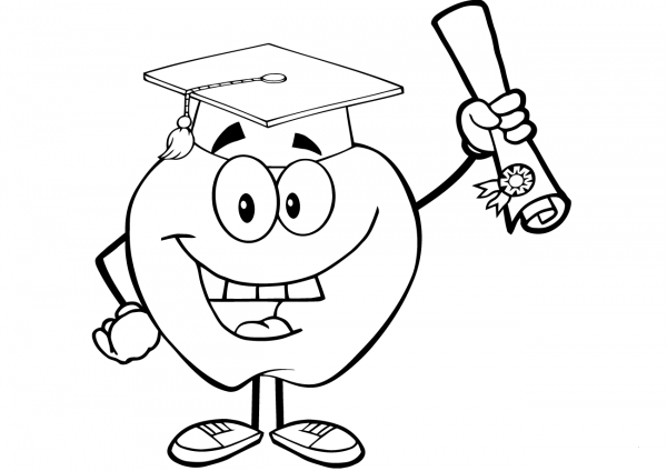 Happy Apple Graduate Holding a Diploma coloring page image