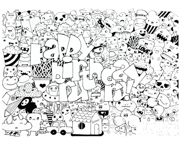 Happy Birthday Doodle coloring page image