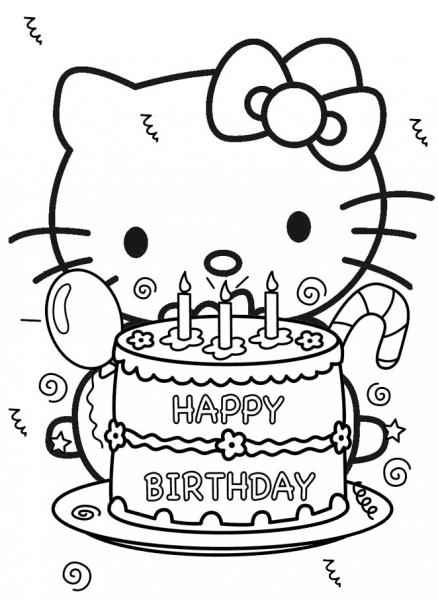 Happy Birthday Hello Kitty coloring page image