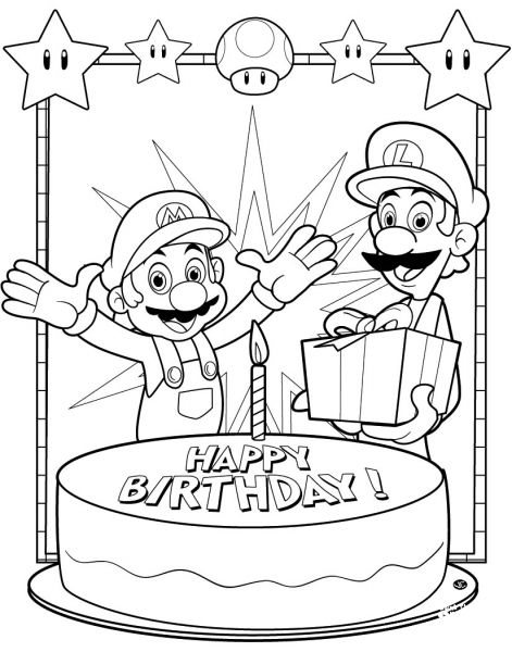 Happy Birthday Mario coloring page image