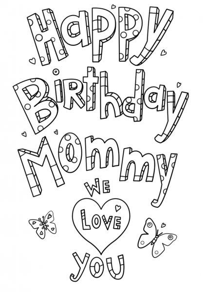 Happy Birthday Mommy Doodle coloring page image