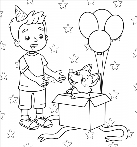 Happy Birthday with Boy coloring page image