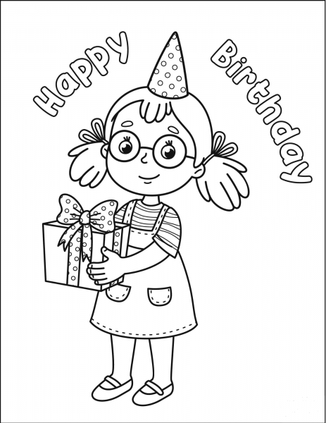 Happy Birthday with Girl 2 coloring page image