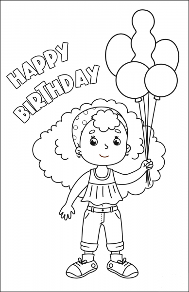 Happy Birthday with Girl 3 coloring page image