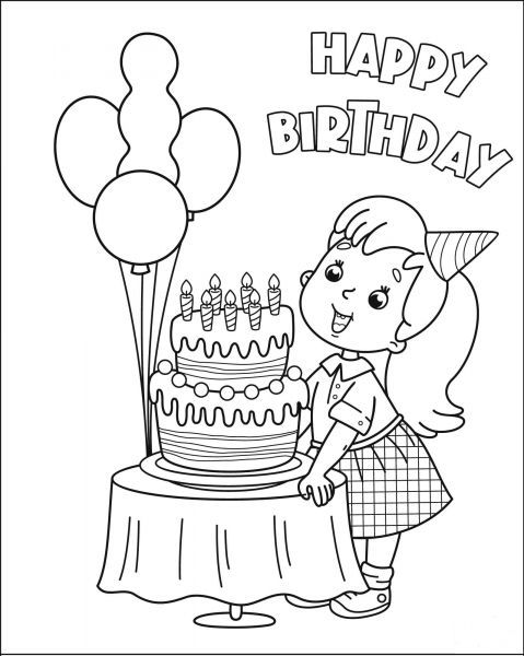 Happy Birthday with Girl 4 coloring page image