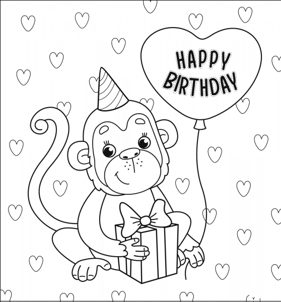 Happy Birthday with Monkey coloring page image