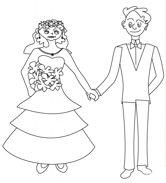Happy Bride and Groom coloring page image
