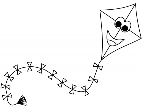 Happy Cartoon Kite coloring page image