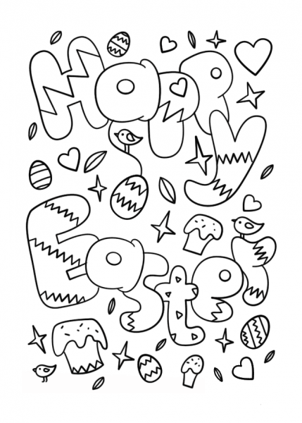 Happy Easter Doodle coloring page image