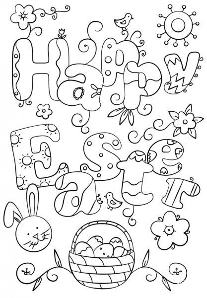 Happy Easter Doodle coloring page image