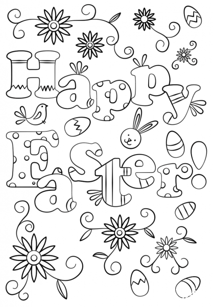Happy Easter Doodle coloring page image