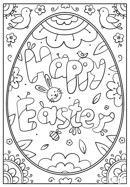 Happy Easter Doodle coloring page image