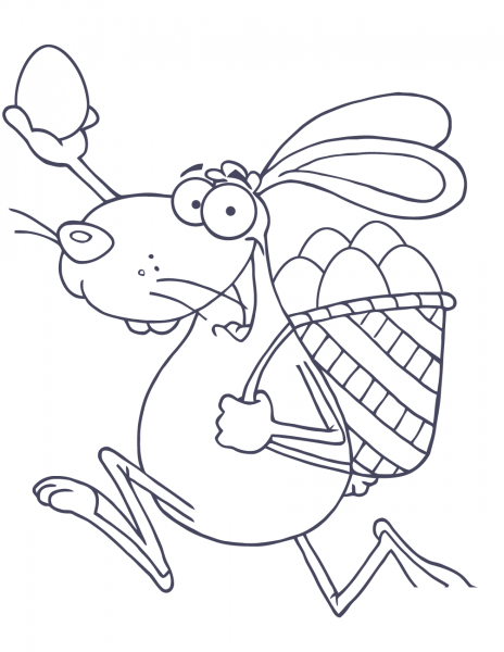 Happy Easter Rabbit Running with a Basket and Egg coloring page image