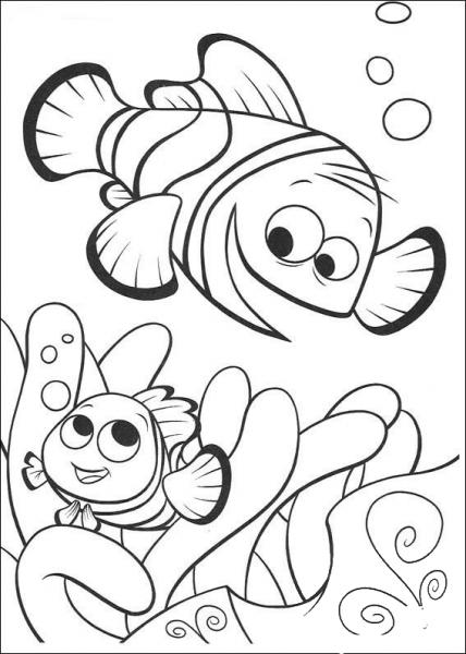 Happy fish coloring page image