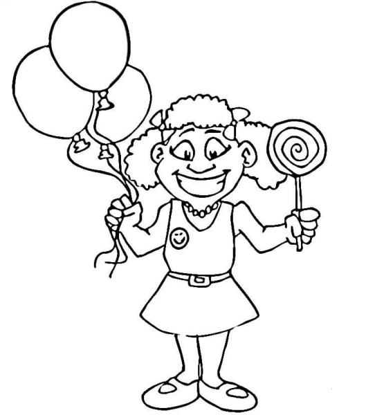 Happy Girl with Lollipop  coloring page image