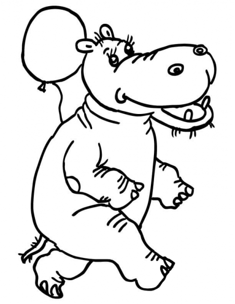 Happy Hyppo with Balloon  coloring page image