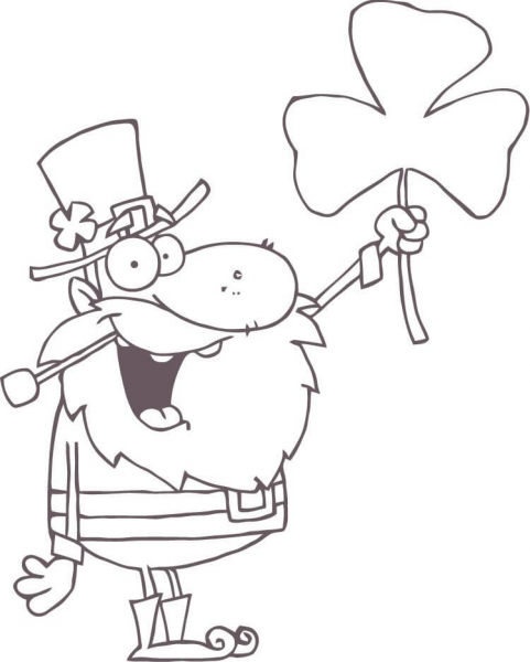 Happy Leprechaun with Shamrock coloring page image