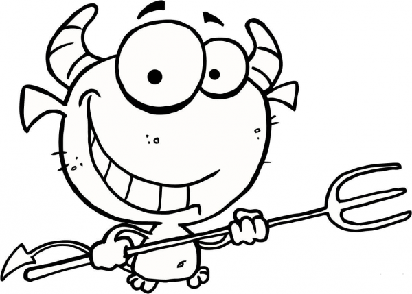Happy Little Devil with Pitchfork coloring page image