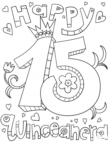 Happy Quinceanera coloring page image