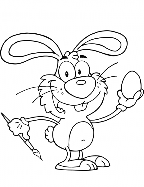 Happy Rabbit Painting Easter Egg coloring page image