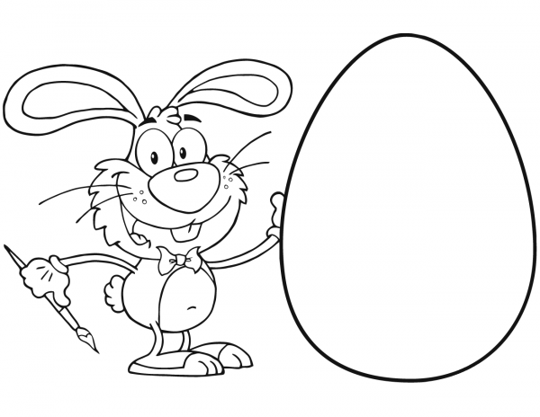 Happy Rabbit with Huge Easter Egg coloring page image