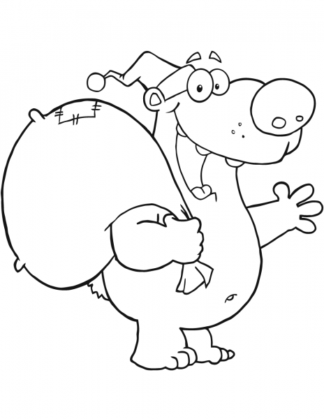 Happy Santa Bear Waving a Greeting coloring page image