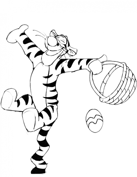 Happy Tigger with Easter Basket coloring page image
