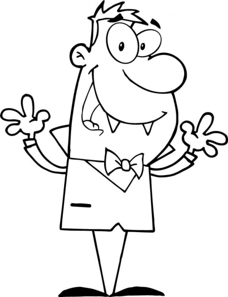 Happy Vampire Holding up His Arms coloring page image
