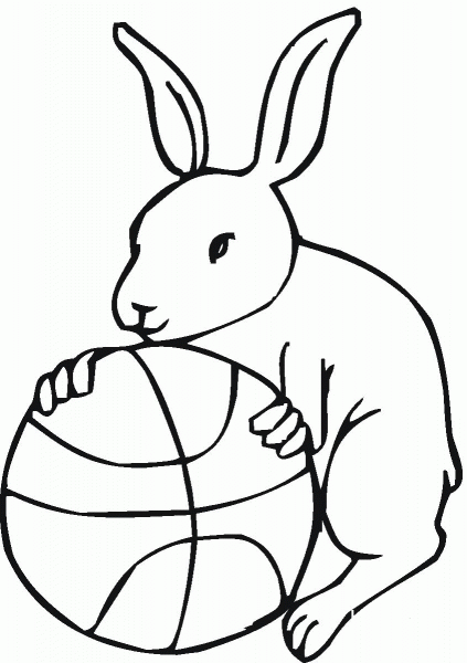 Hare Holds a Basketball coloring page image