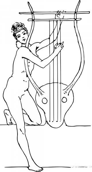Harp and Lady coloring page image