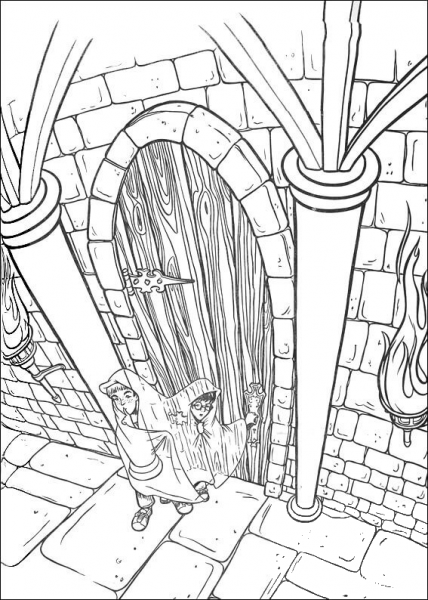 Harry And Ron Use Magic Cloak  coloring page image