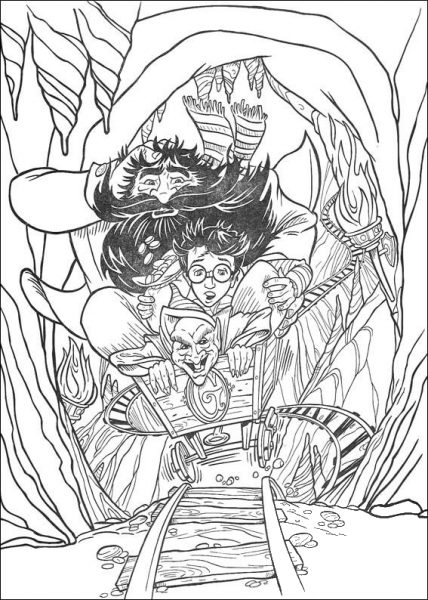 Harry Potter And Friends Ride Underground Cart  coloring page image