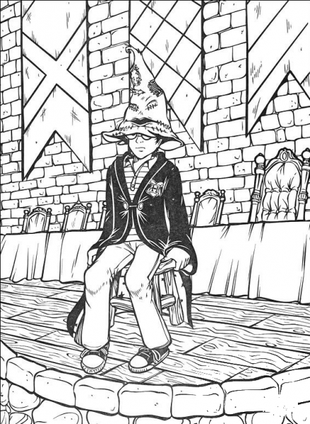 Harry Potter is testing a Magic Hat  coloring page image